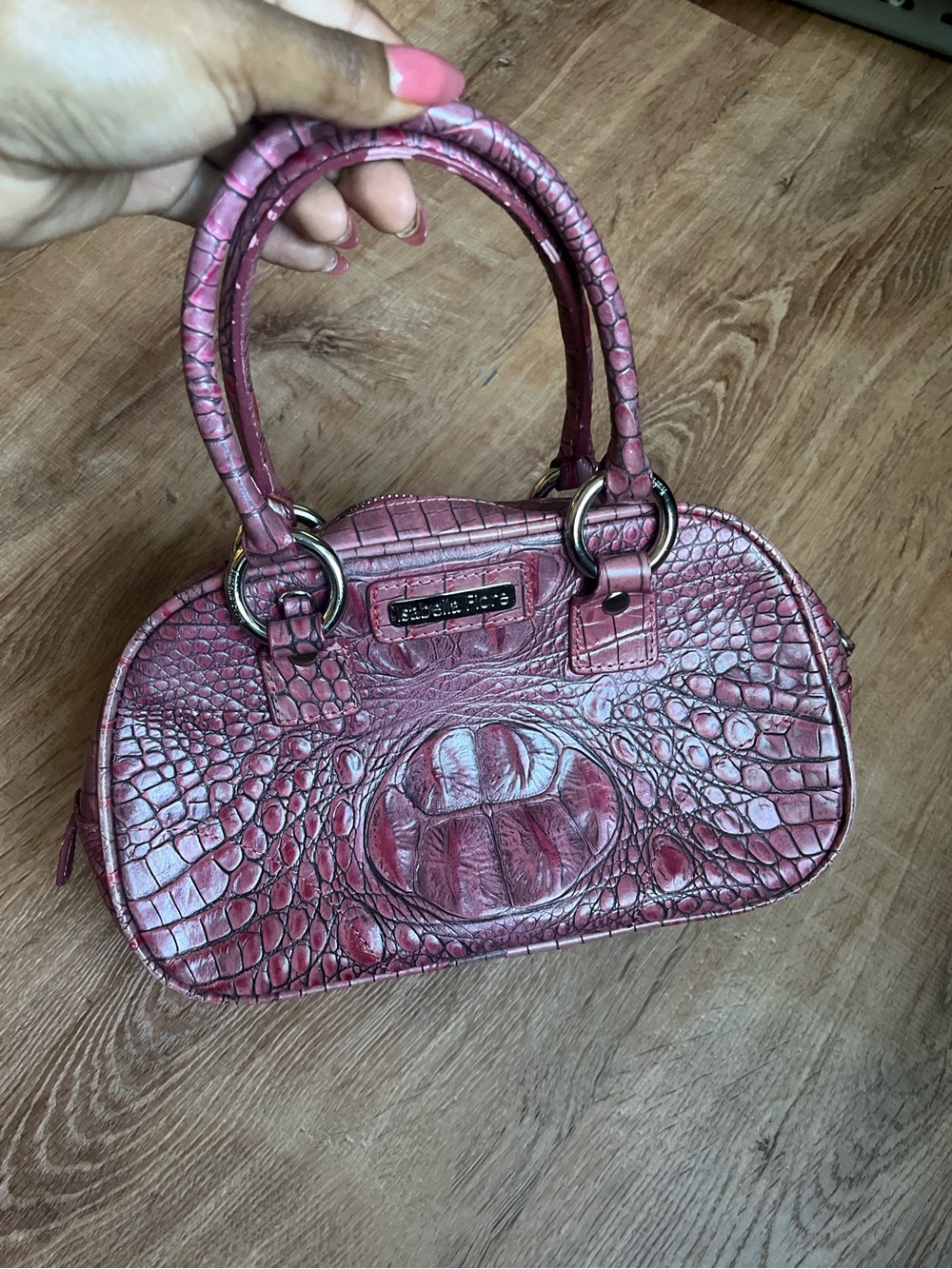 Isabella Fiore Pink Croc Embossed Mini Satchel Y2K Bowler Bag